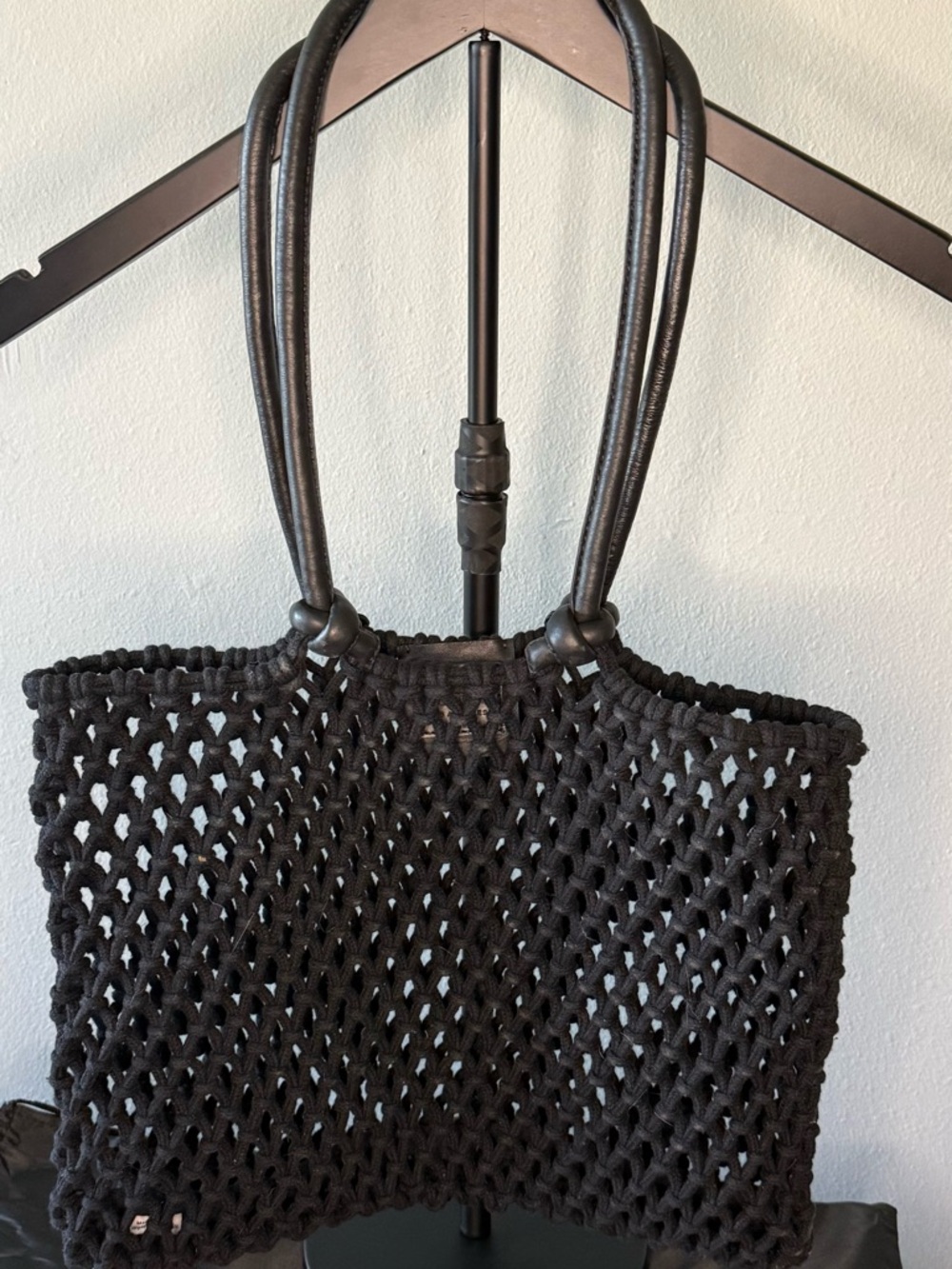 Black Woven Macramé Tote with Double Handles